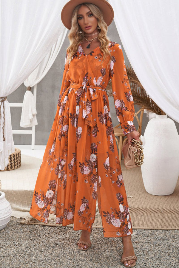 Floral Tie Waist Slit Maxi Dress - Fashion Bug Online