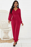 Gathered Detail Surplice Lantern Sleeve Jumpsuit - Fashion Bug Online