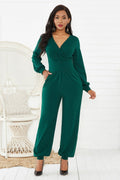 Gathered Detail Surplice Lantern Sleeve Jumpsuit - Fashion Bug Online