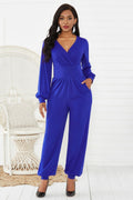 Gathered Detail Surplice Lantern Sleeve Jumpsuit - Fashion Bug Online