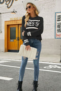 Graphic Round Neck Dropped Shoulder Sweater - Fashion Bug Online
