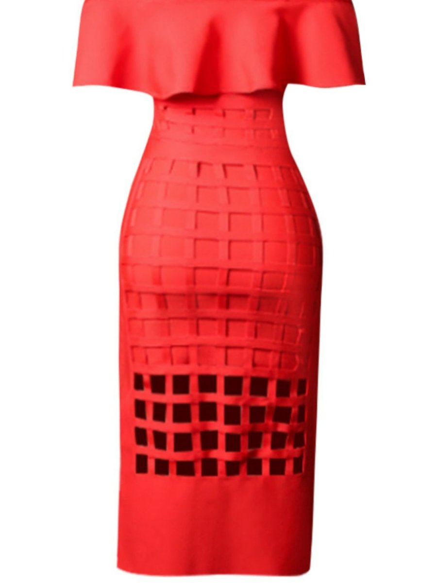 Layered Off-Shoulder Cutout Slit Midi Dress - Fashion Bug Online