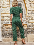 Polka Dot Belted Flounce Sleeve Jumpsuit with Pockets - Fashion Bug Online