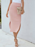 Ribbed Side Slit Midi Skirt - Fashion Bug Online