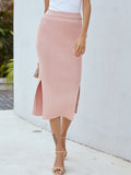 Ribbed Side Slit Midi Skirt - Fashion Bug Online
