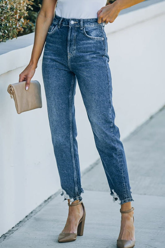 Ripped Ankle Straight Jeans with Pockets - Fashion Bug Online