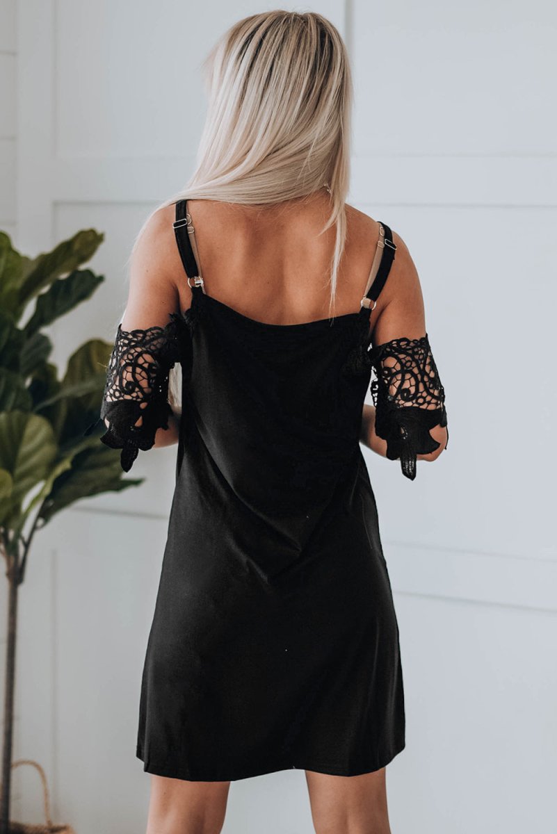 Spliced Lace Cold-Shoulder Mini Dress - Fashion Bug Online