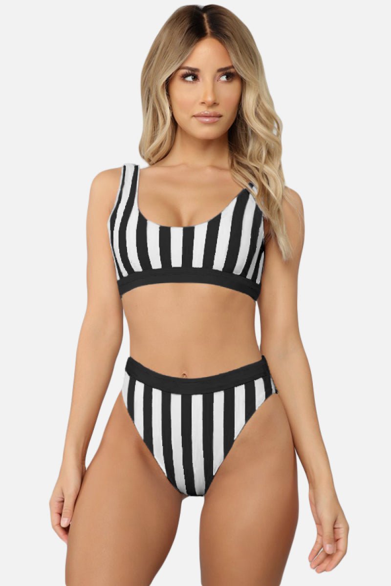 Striped Tank High Waist Bikini - Fashion Bug Online
