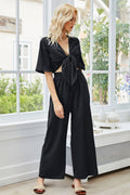 Tie Front Cutout Wide Leg Jumpsuit - Fashion Bug Online