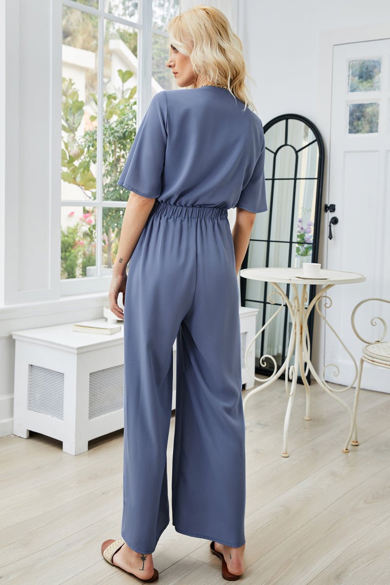 Tie Front Cutout Wide Leg Jumpsuit - Fashion Bug Online