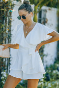Tie-Waist Surplice Layered Romper - Fashion Bug Online