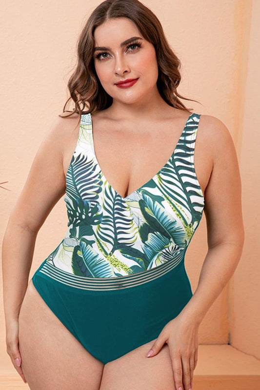 Two-Tone Plunge One-Piece Swimsuit - Fashion Bug Online