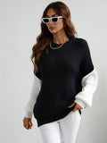 Two-Tone Rib-Knit Dropped Shoulder Sweater - Fashion Bug Online