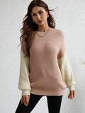 Two-Tone Rib-Knit Dropped Shoulder Sweater - Fashion Bug Online