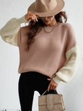 Two-Tone Rib-Knit Dropped Shoulder Sweater - Fashion Bug Online