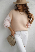 Two-Tone Rib-Knit Dropped Shoulder Sweater - Fashion Bug Online